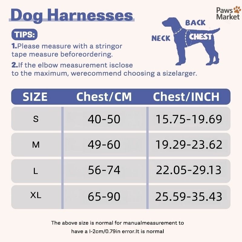 No-Pull Dog Harness and Leash Set - size and measurements