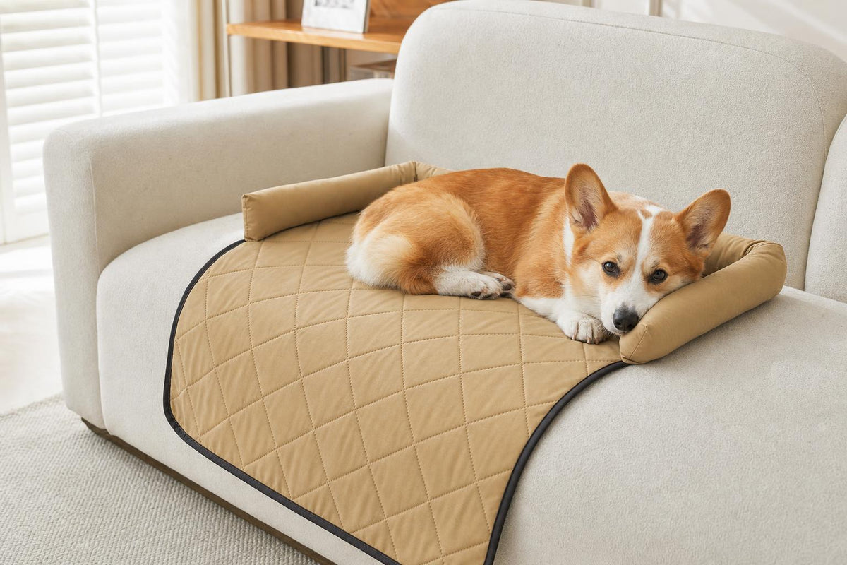 Cooling Pet Mat with Bolster Side Support - in-use-dog