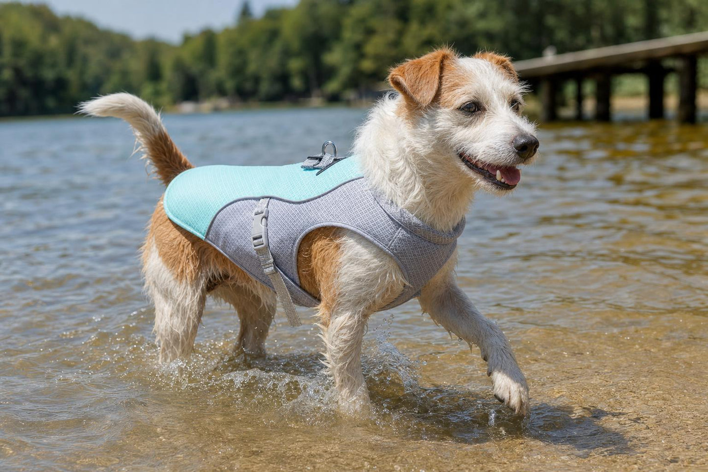 Dog Cooling Vest Harness with Traction D-Rings - in-use