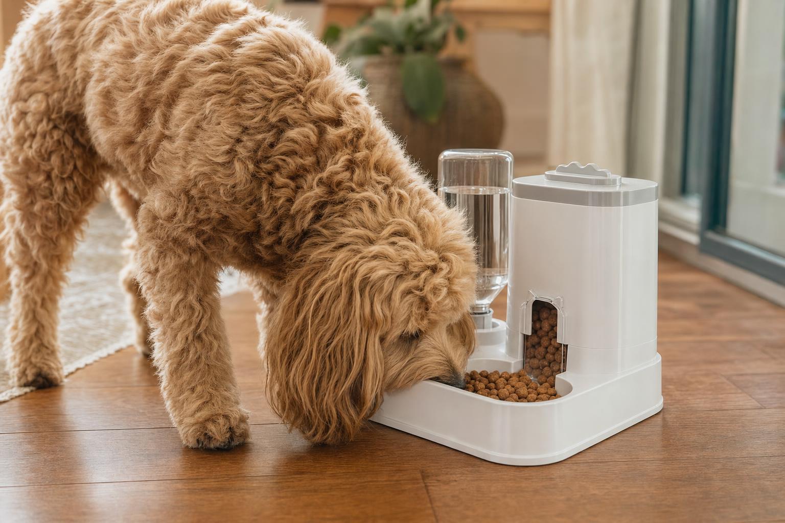 Automatic Pet Feeder & Water Dispenser Combo - in-use